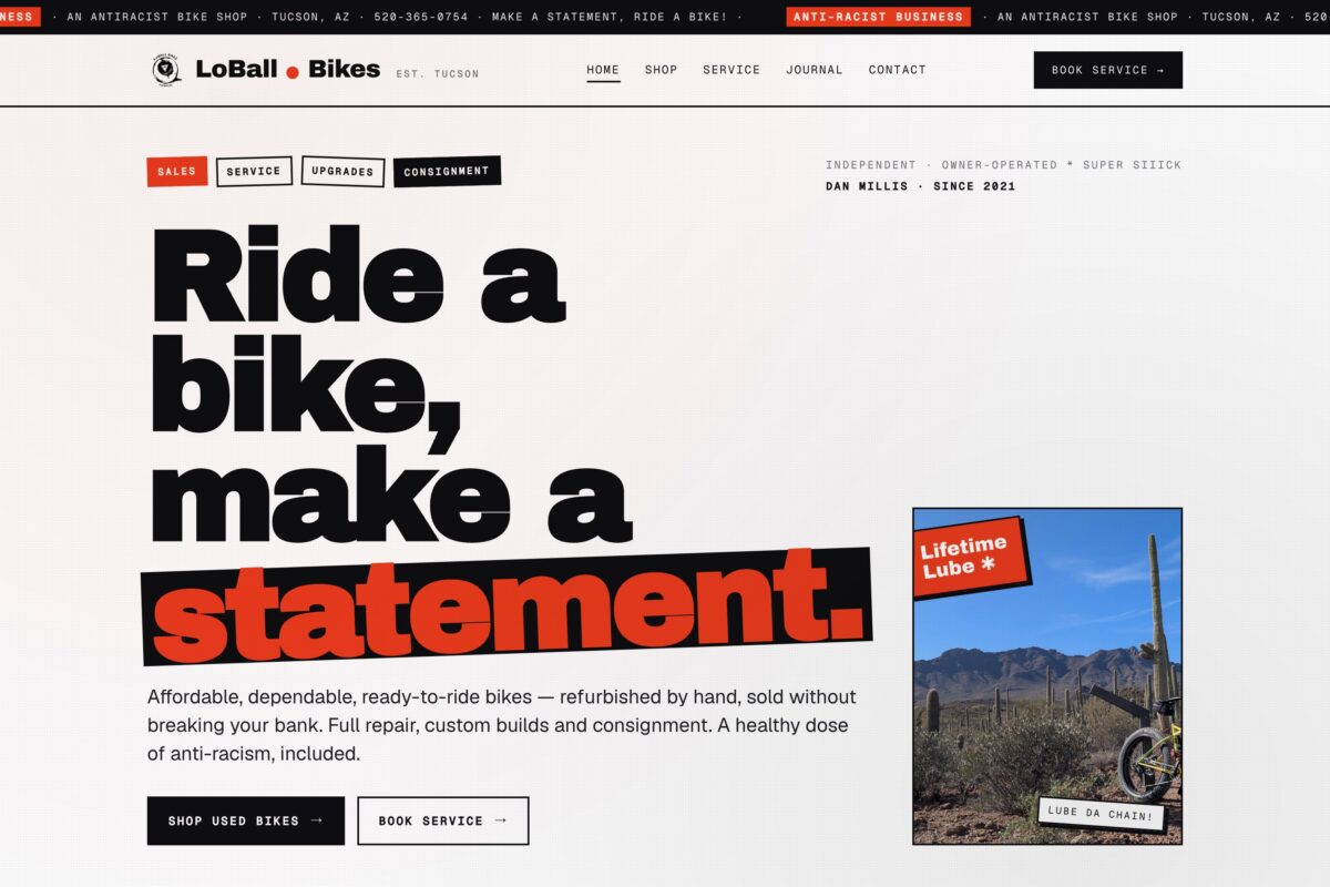 LoBall Bikes — screenshot of the website homepage