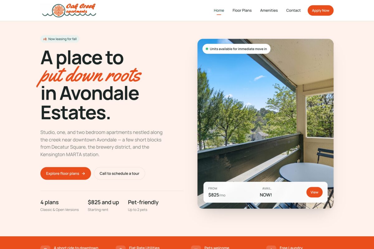 Oak Creek Apartments — screenshot of the website homepage