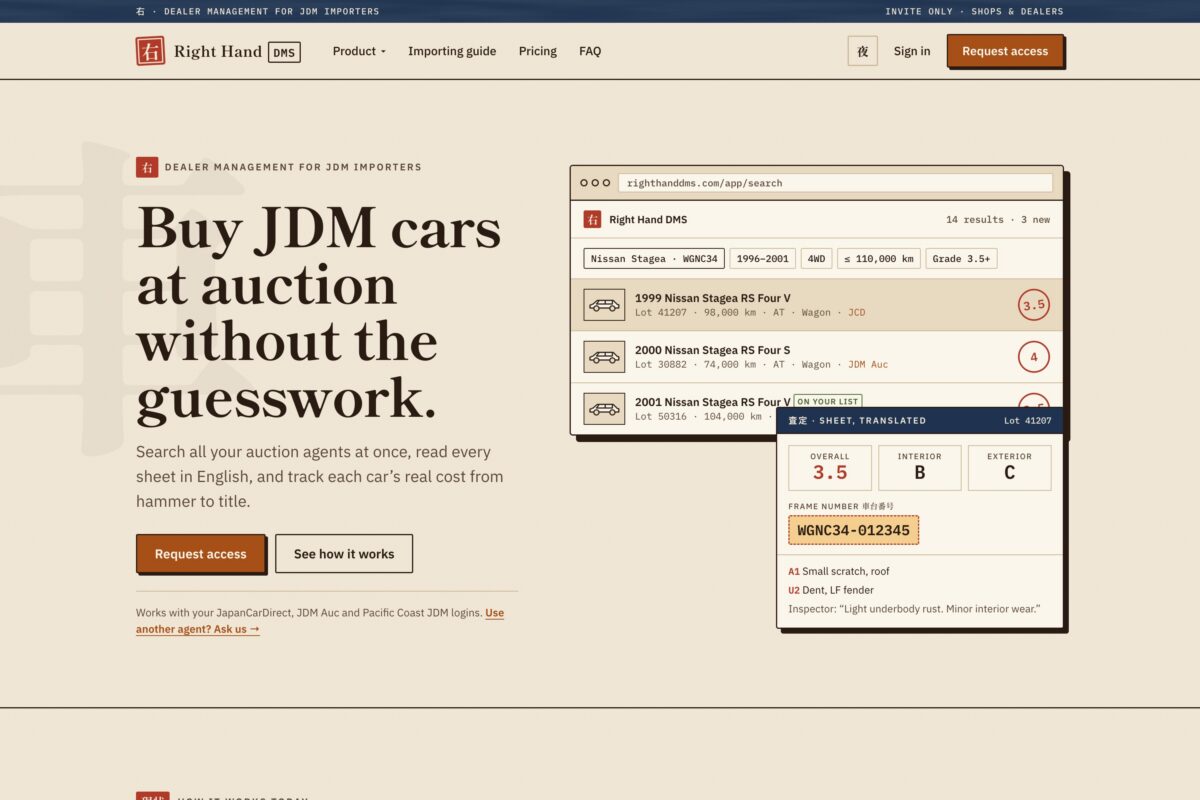 Right Hand DMS — screenshot of the website homepage