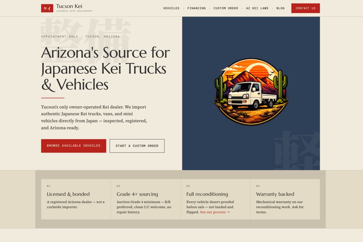 Tucson Kei — screenshot of the website homepage