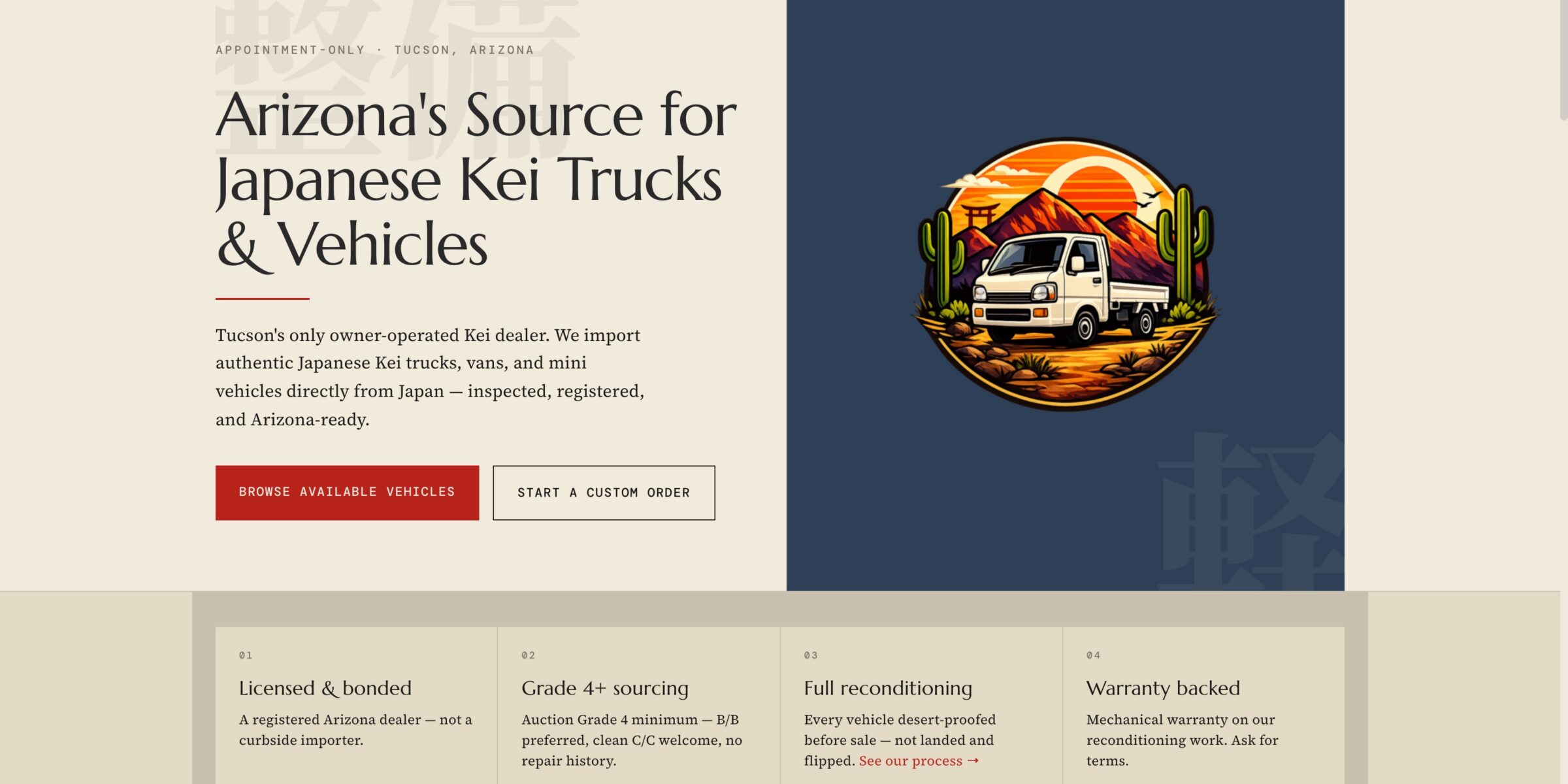 Tucson Kei — screenshot of the website homepage